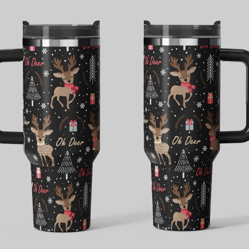Holiday Reindeer Travel Mug - Black and Gold